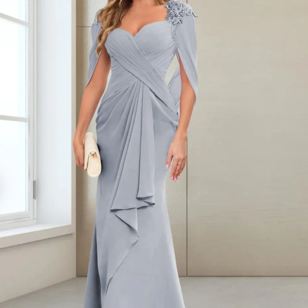 Blue Asymmetrical Ruffled Sleeveless Gown - Picture 2 of 7